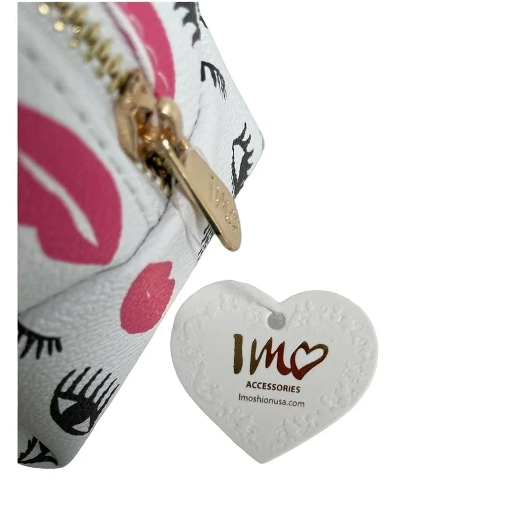 🍀Imoshion Eyelashes and Lips Faux Pebbled Leather Cosmetic Bag Brand New